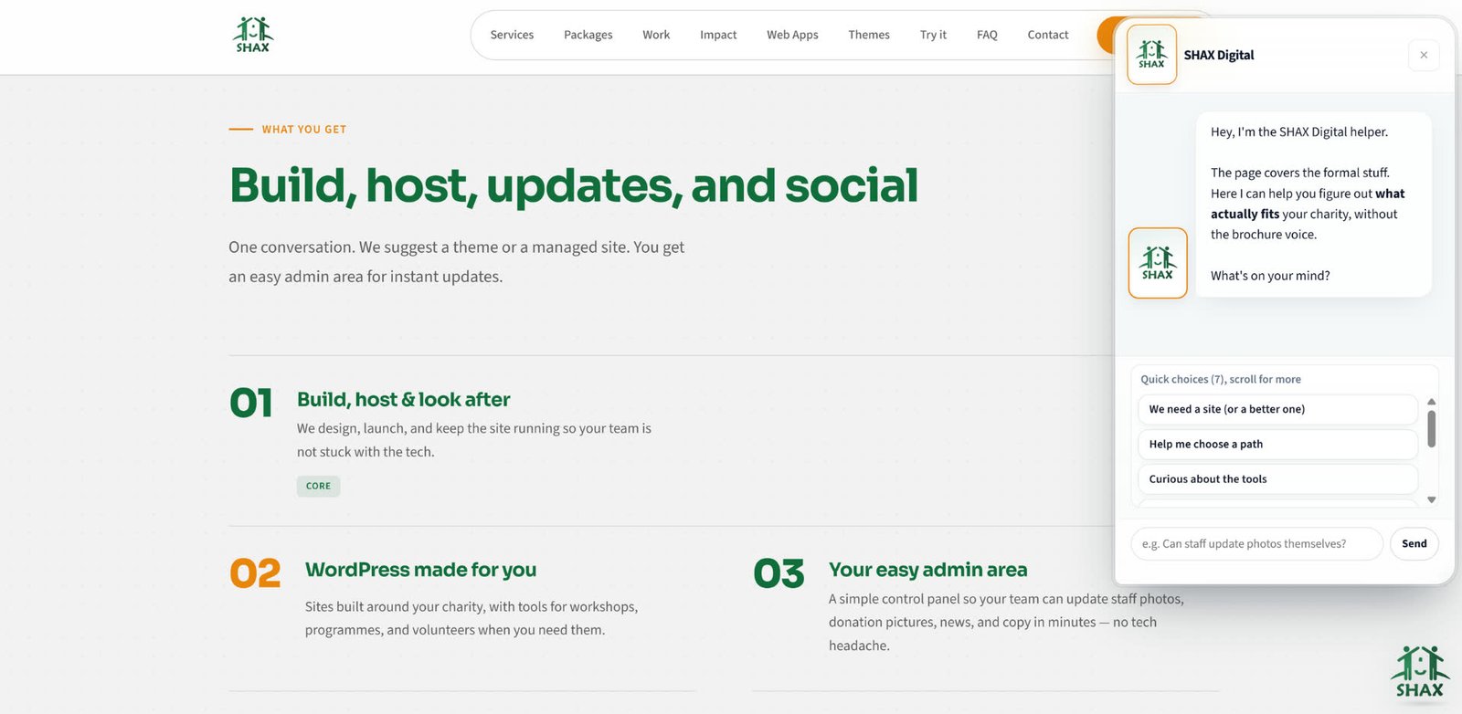 SHAX chatbot conversation builder: list of chats and journey steps