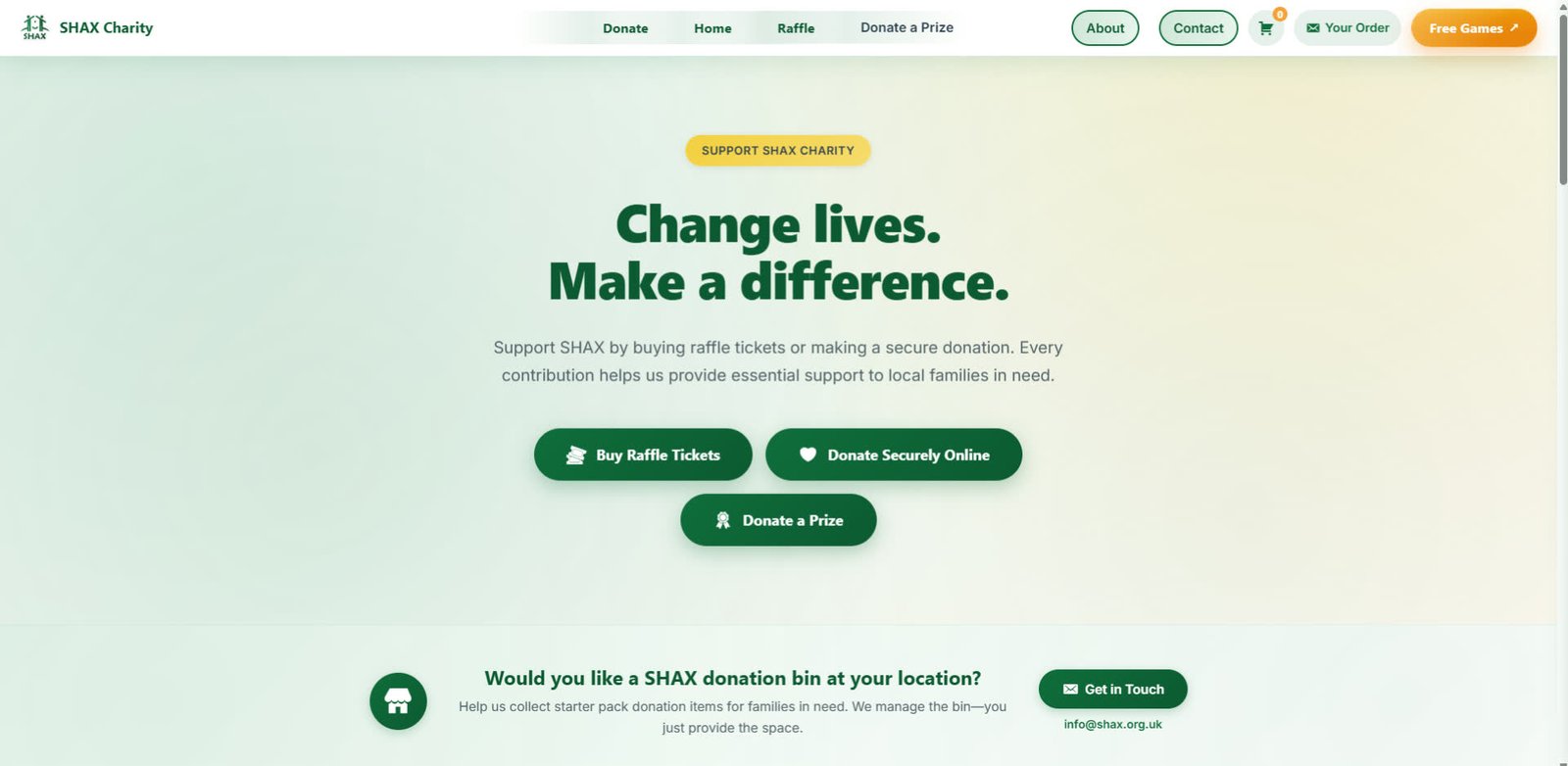 SHAX Fundraising website